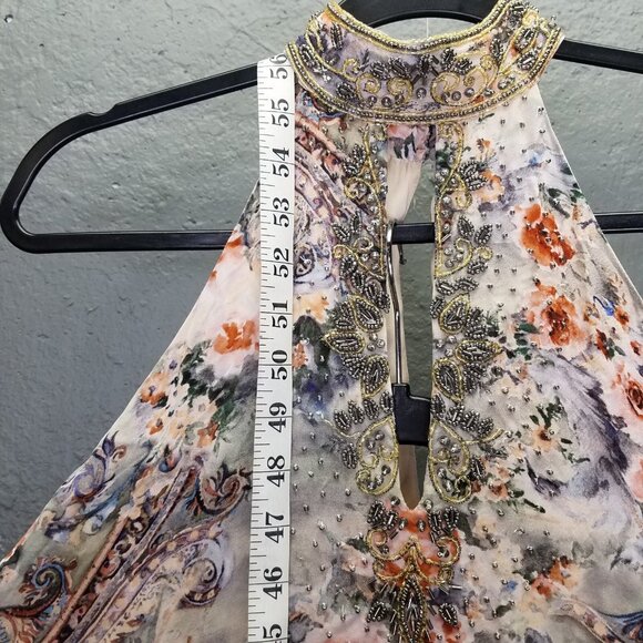 Haute Hippie Maxi Dress Women 2 Wished Upon Silk High Low Beaded Collar High Low - Picture 14 of 16